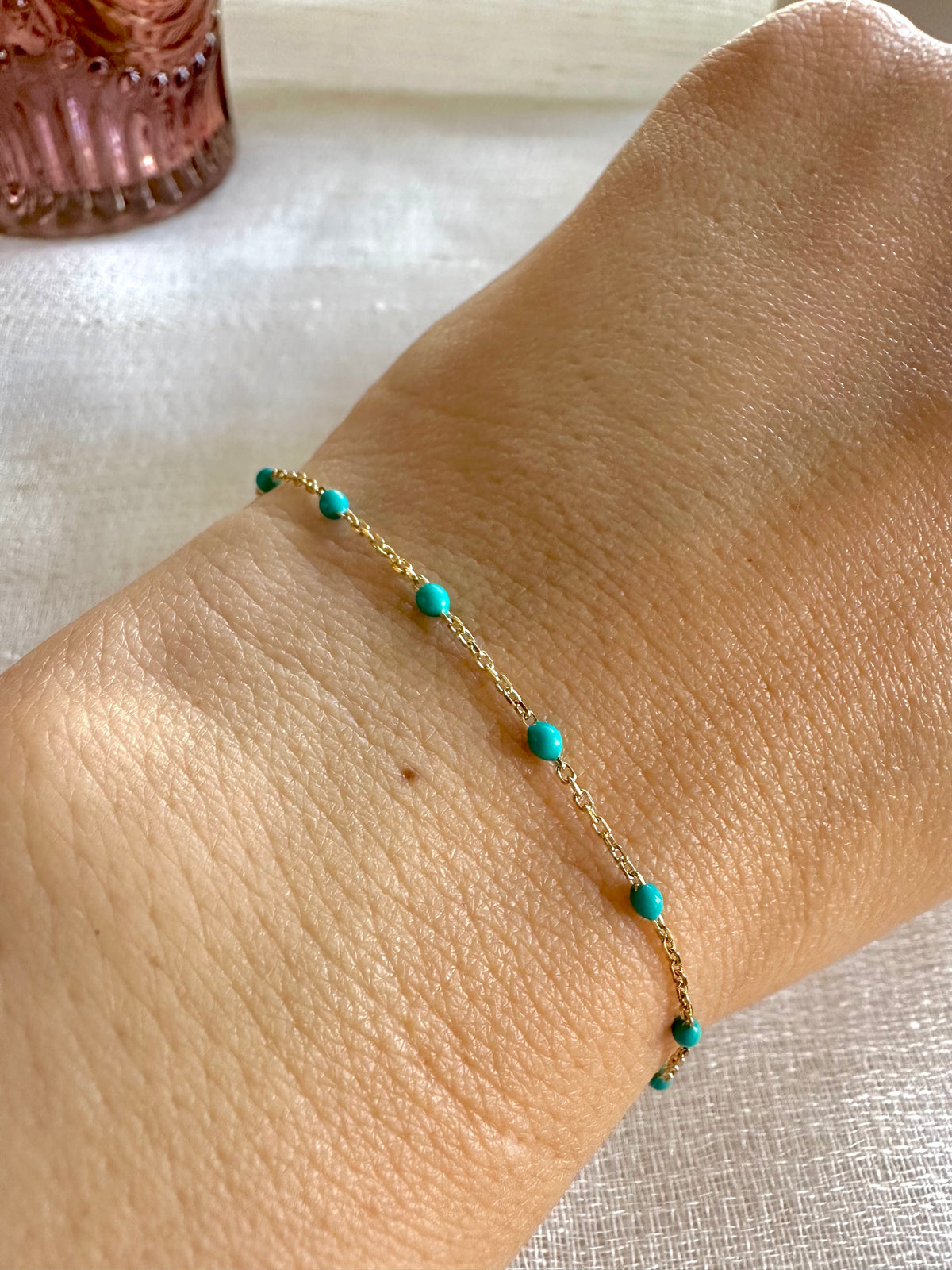 Turquoise enamel bead station bracelet in 18K gold