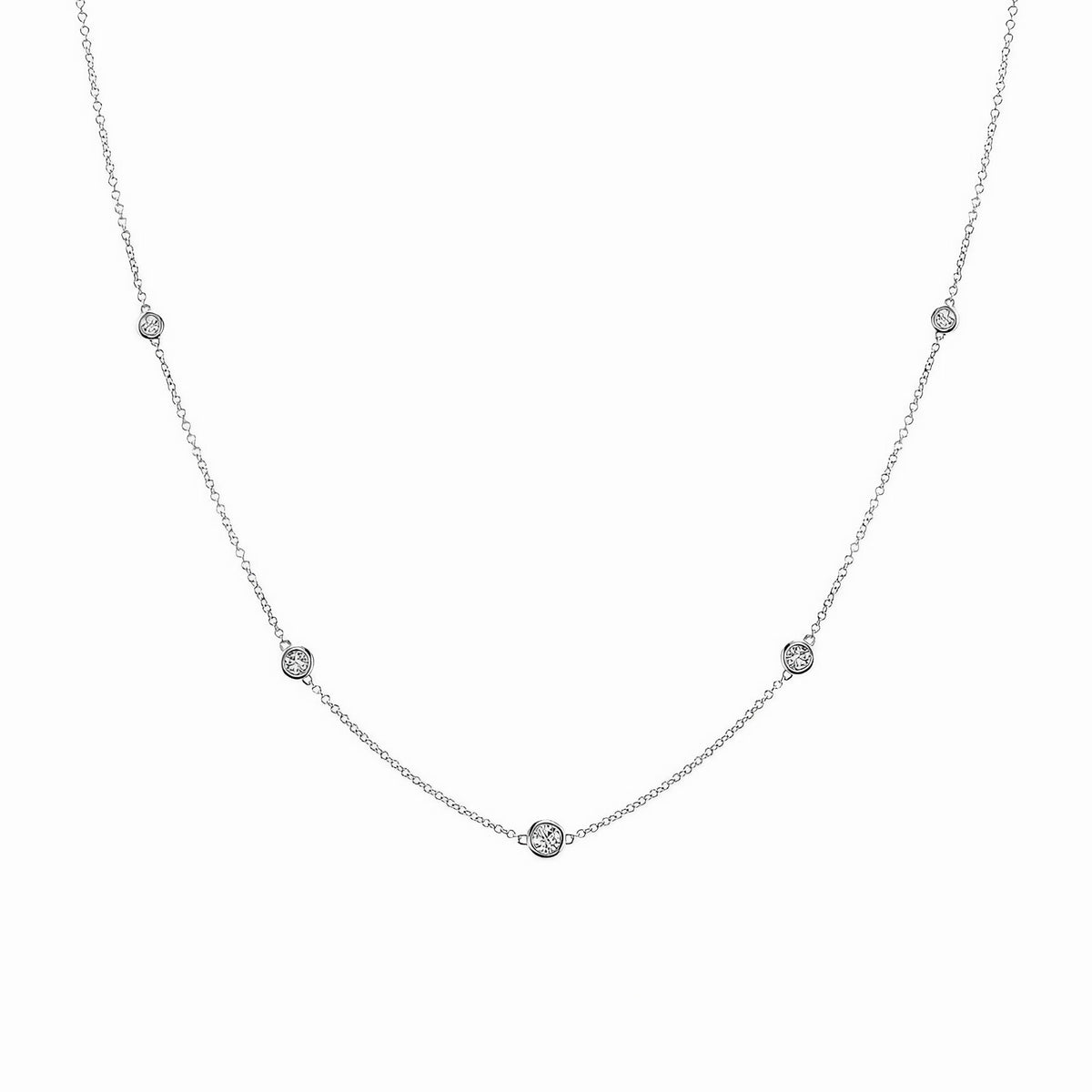 White gold dainty diamond necklace with five 2mm diamonds