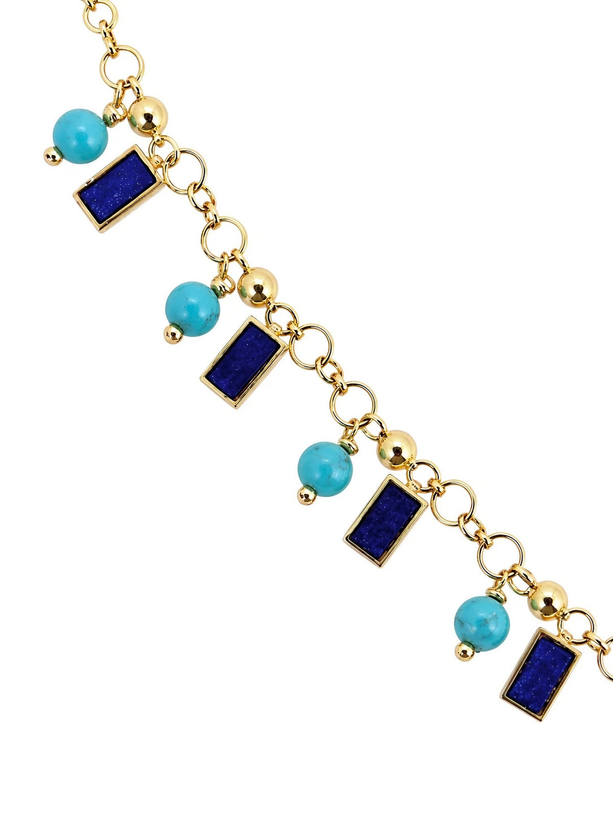 18K gold turquoise bead necklace worn on the neck