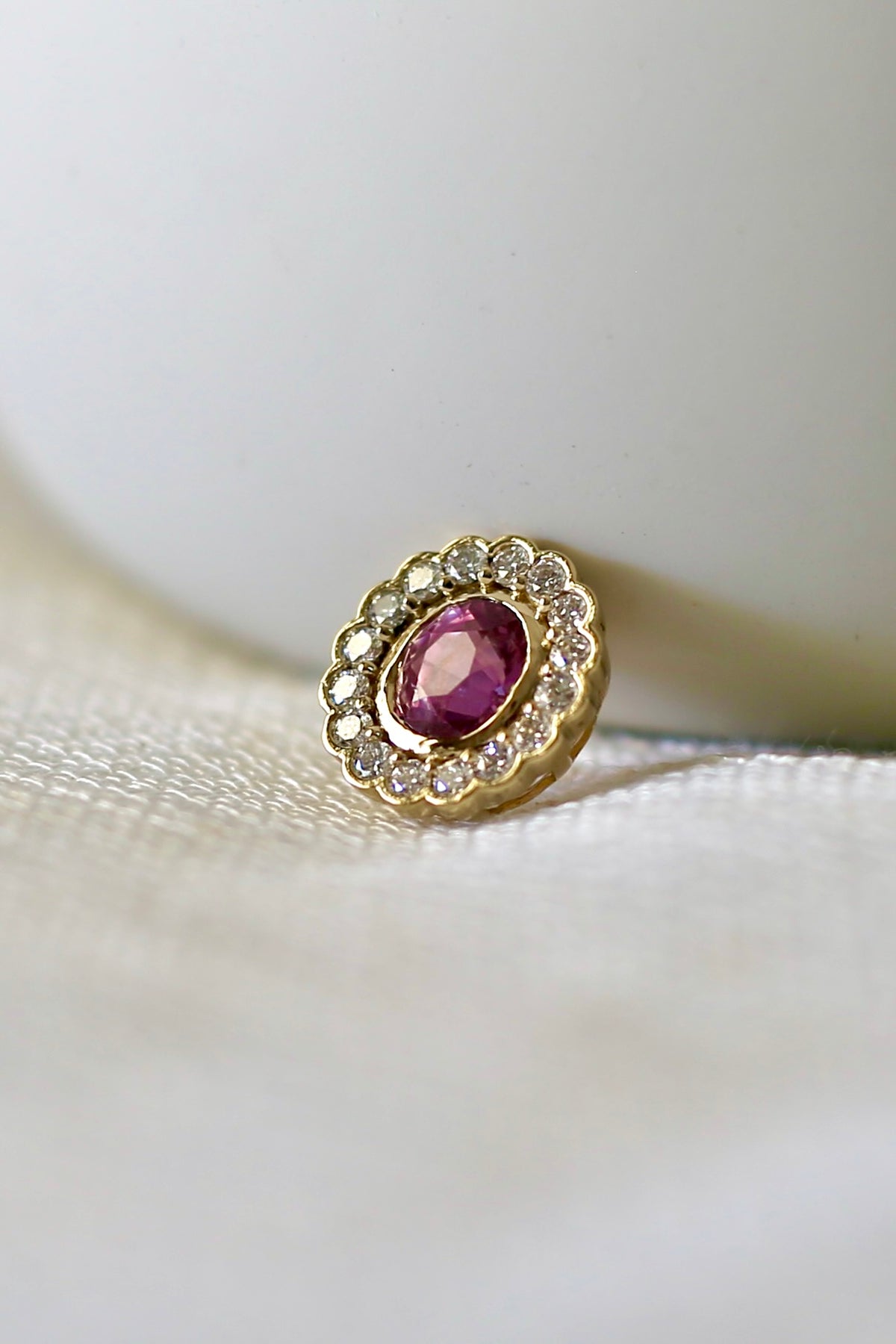 Oval halo pendant in 14K solid yellow gold, designed and crafted in Las Vegas, Nevada