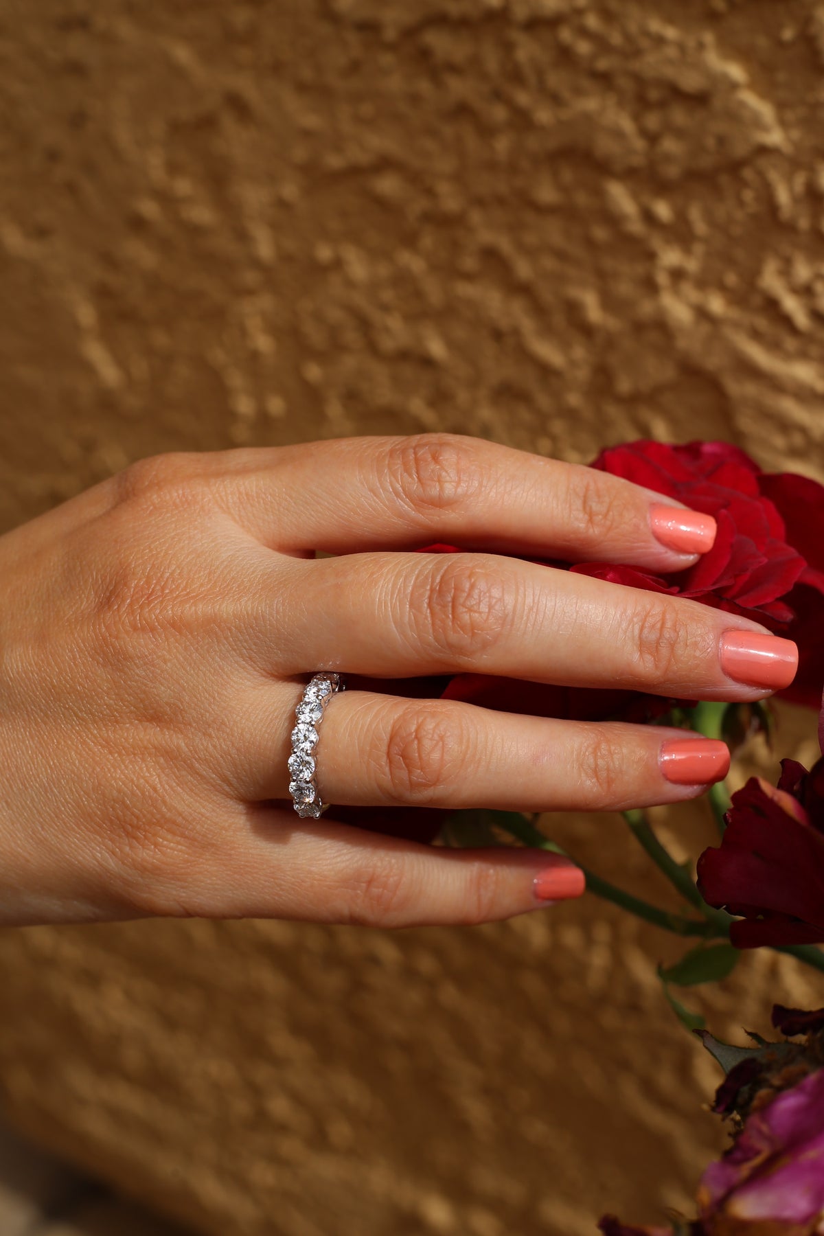 Half-eternity diamond band with 4.1mm diamonds, 1.9 carat total weight