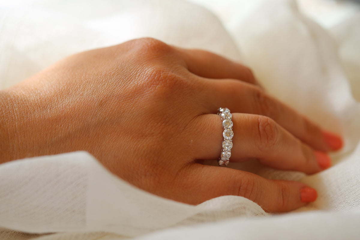 14K solid gold half-eternity band with 1.9 carats of lab diamonds