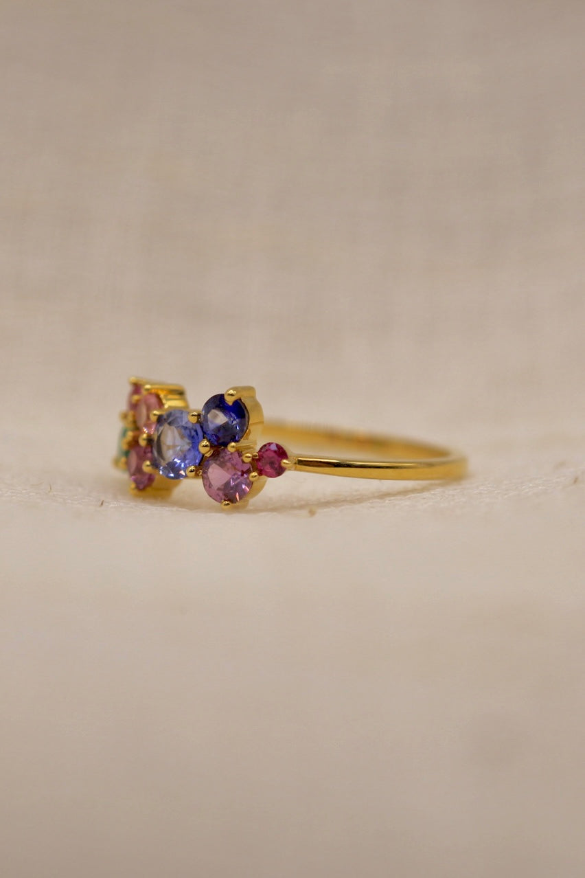 18K gold cluster ring with a dainty 1.3mm band, fourth view