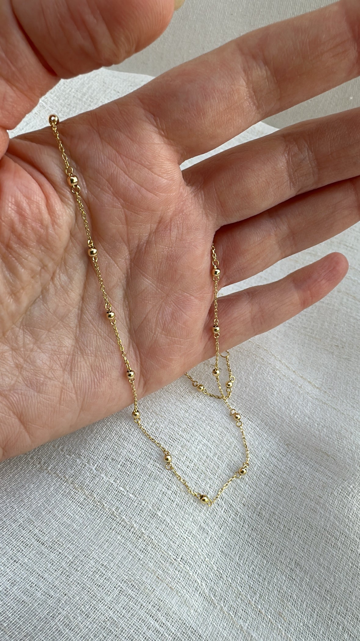 18K solid gold ball chain with 2.5mm beads on a 1.2mm chain