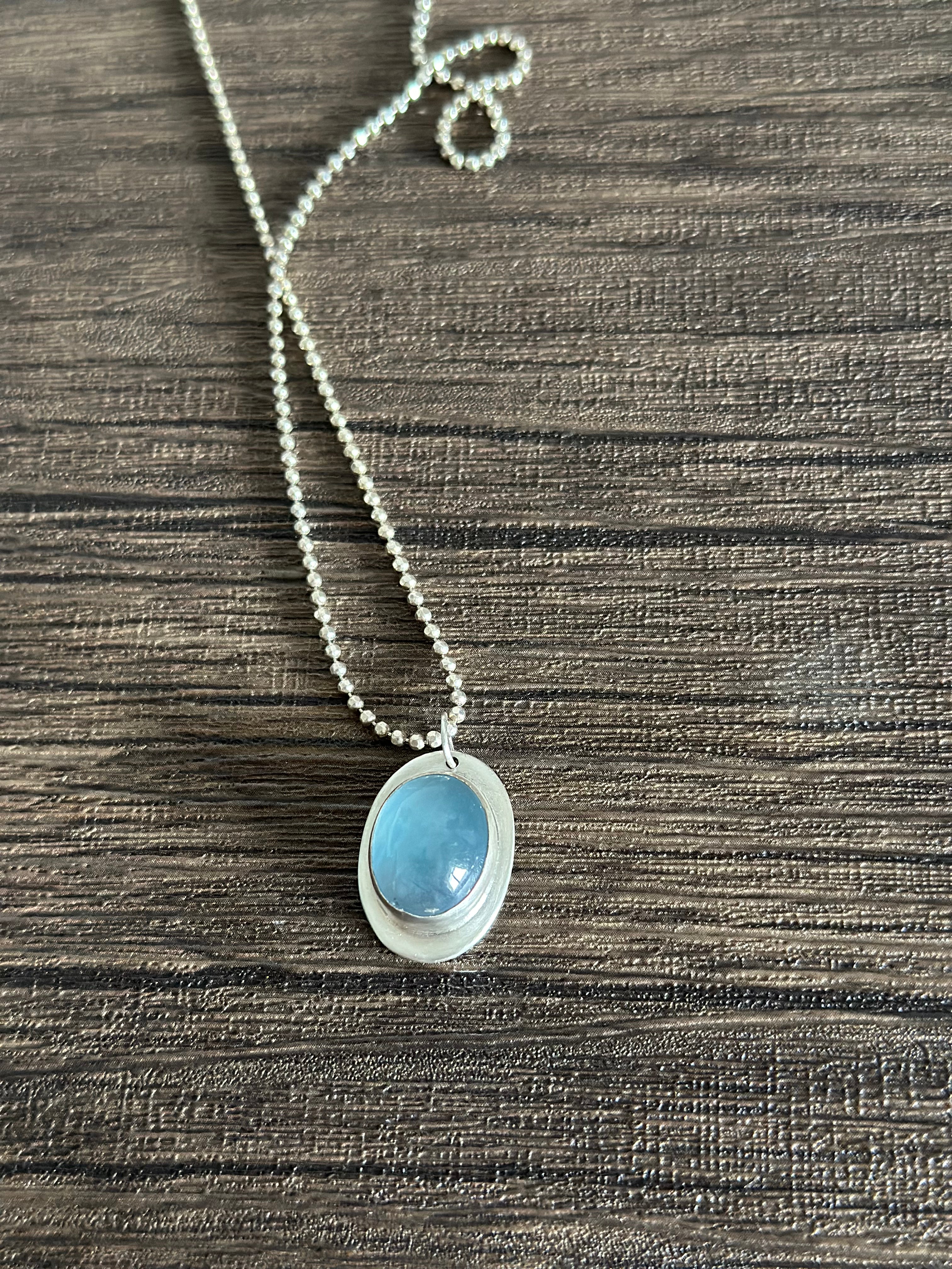 Blue Moon necklace with a fluorite pendant on a sterling silver ball chain | Yasmin Nabulsi Fine Jewelry