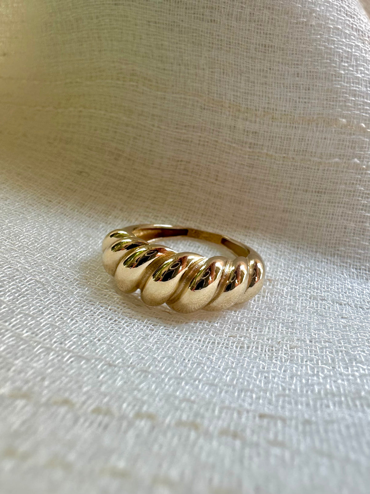 Twisted dome croissant ring in solid 18K gold, polished to a mirror shine | Yasmin Nabulsi Fine Jewelry