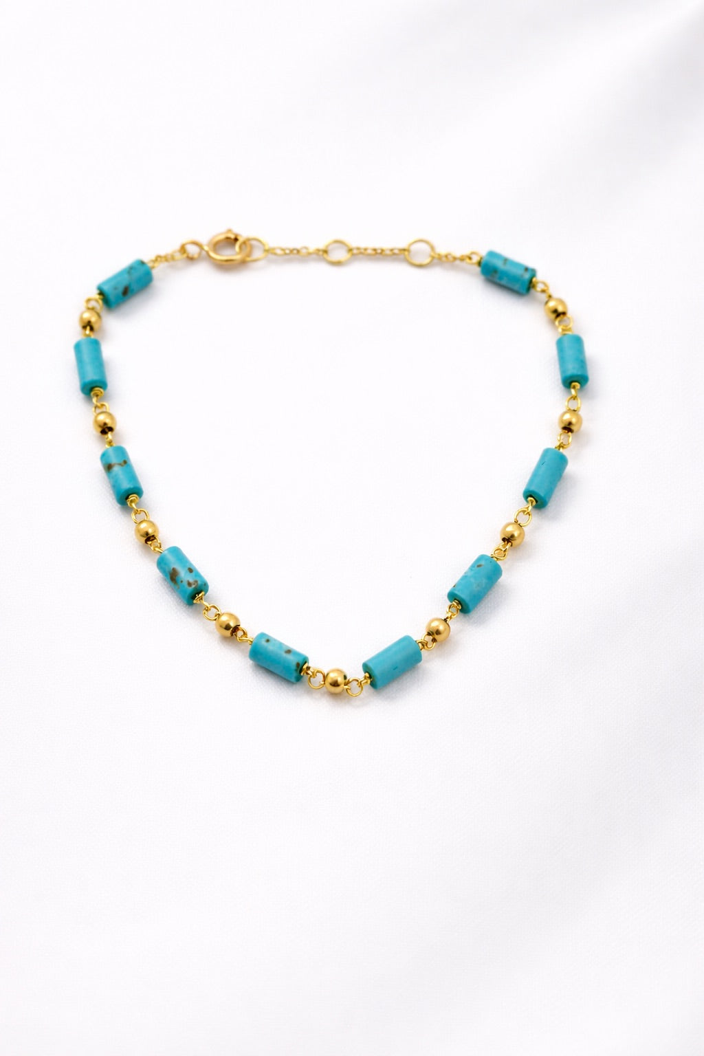 18K gold turquoise beads bracelet with tube turquoise and gold beads | Yasmin Nabulsi Fine Jewelry