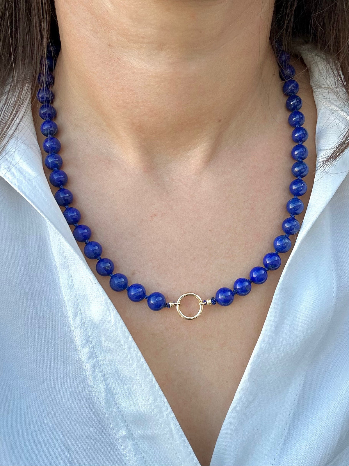 Lapis lazuli necklace, 19 inch length, with 18K gold lobster clasp option