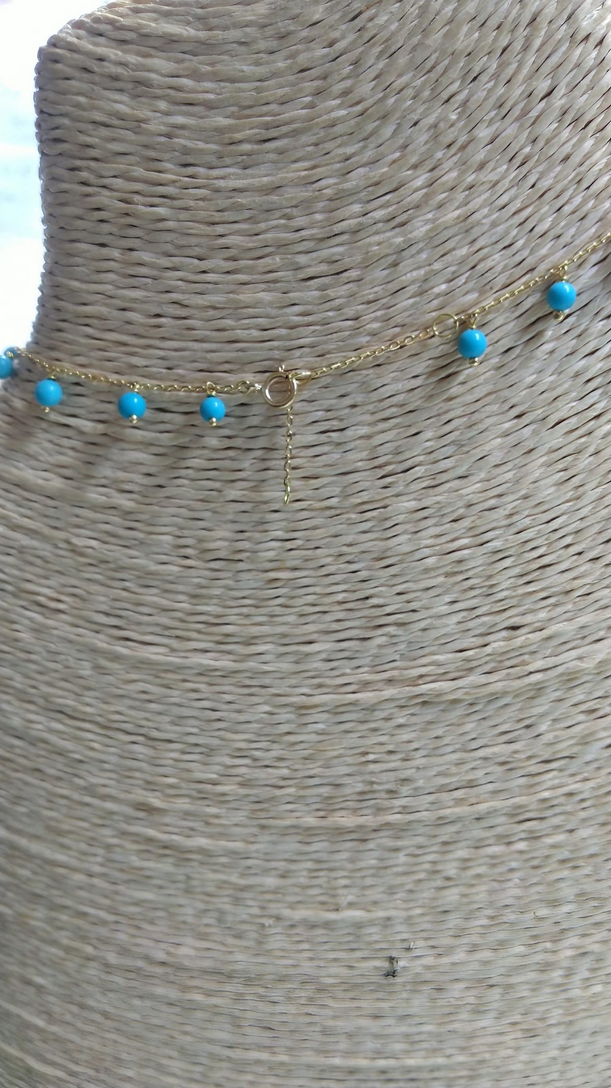 Turquoise bead choker in 18K solid gold, made to order