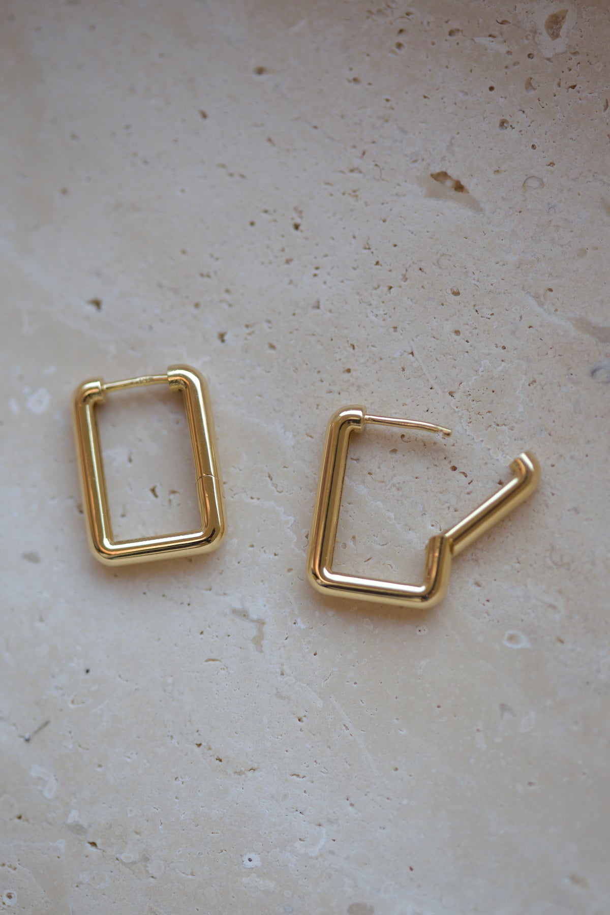 18K yellow gold rectangular hoop earrings with softly rounded corners | Yasmin Nabulsi Fine Jewelry