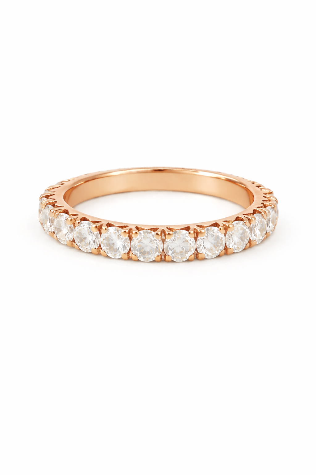 Eternity band set with lab diamonds, shown from another angle