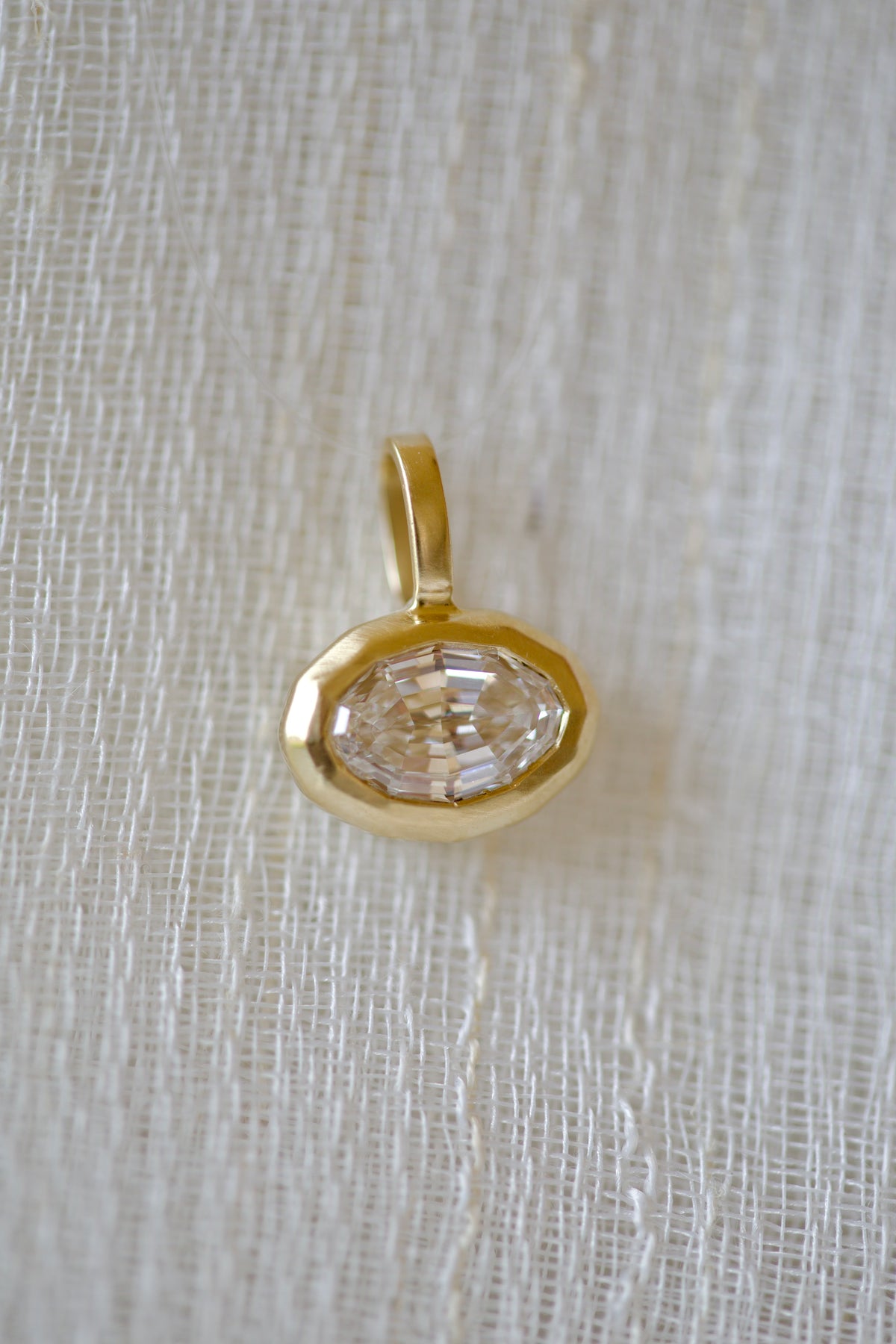 14K Gold Diamond Oval Pendant