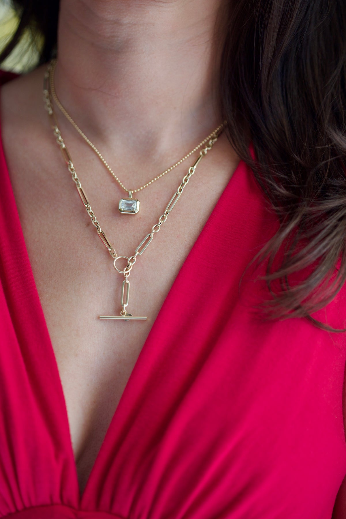 14K Yellow Gold T-Bar Necklace, 20 Inch