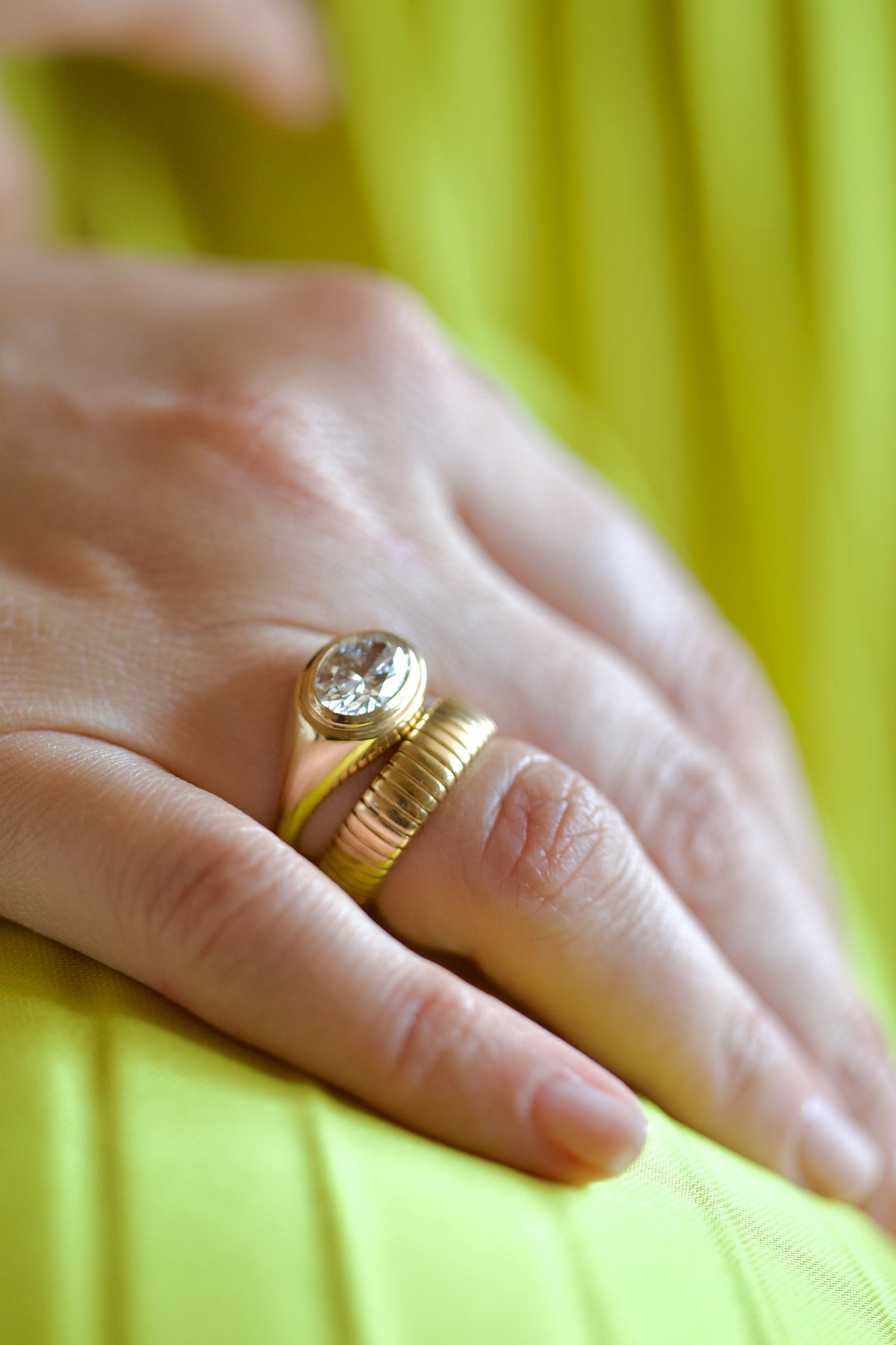 Solid gold ring, close view