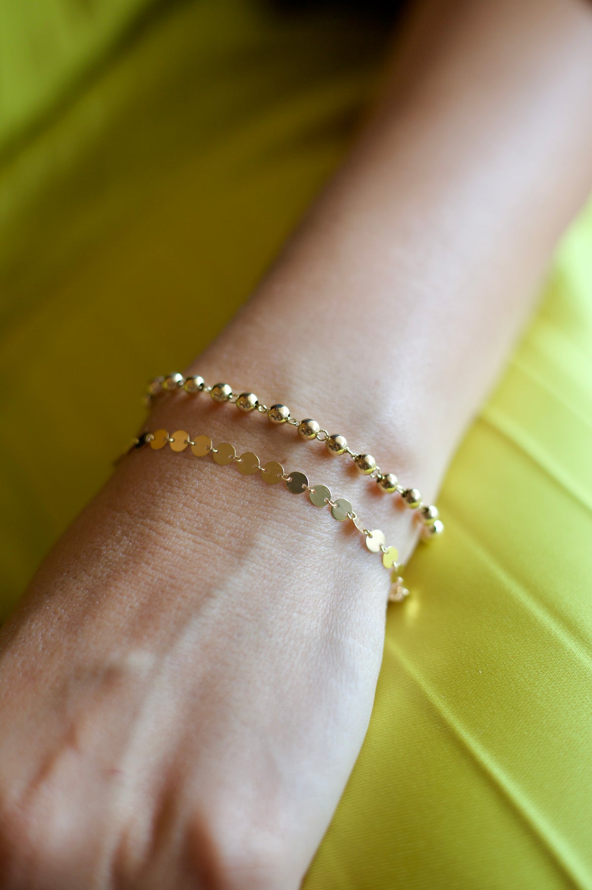 14K Solid Gold Disc Chain Bracelet
