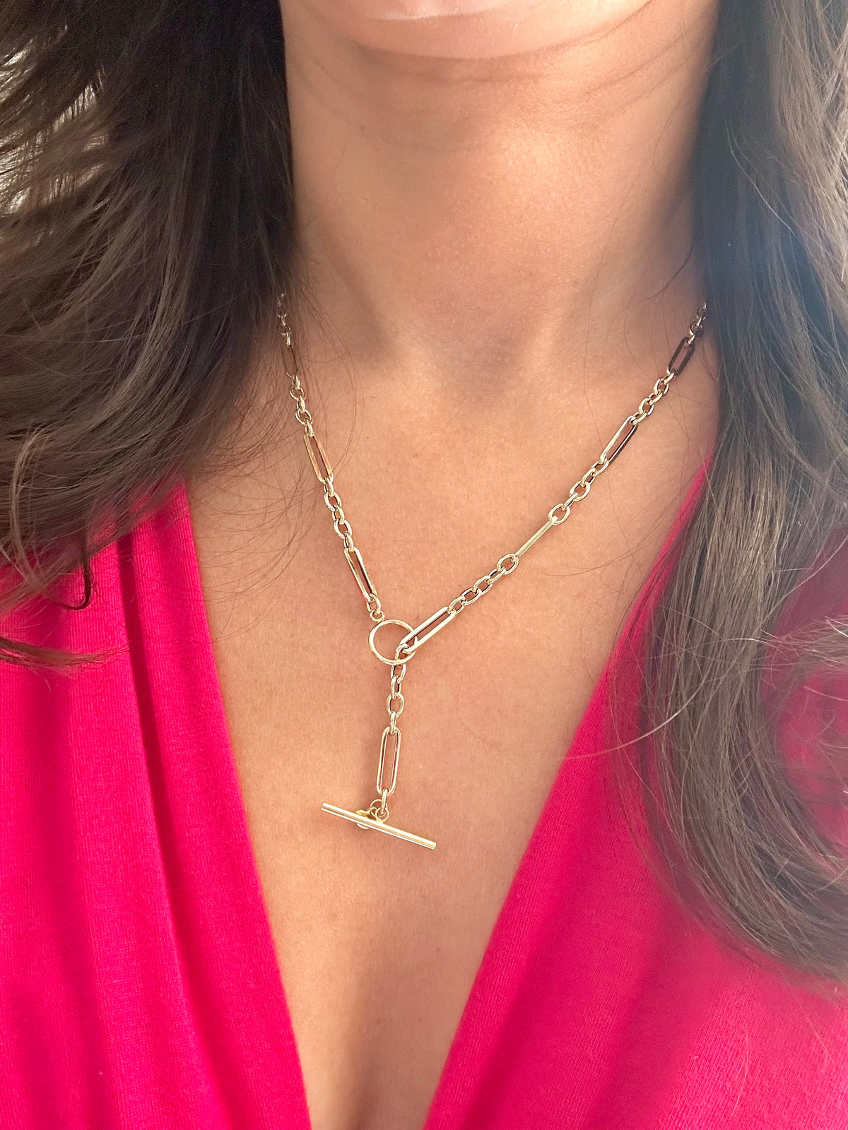 14K Yellow Gold T-Bar Necklace, 20 Inch