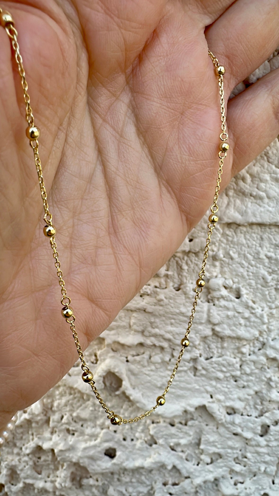18K solid gold ball chain necklace in 16, 17 or 18 inch lengths