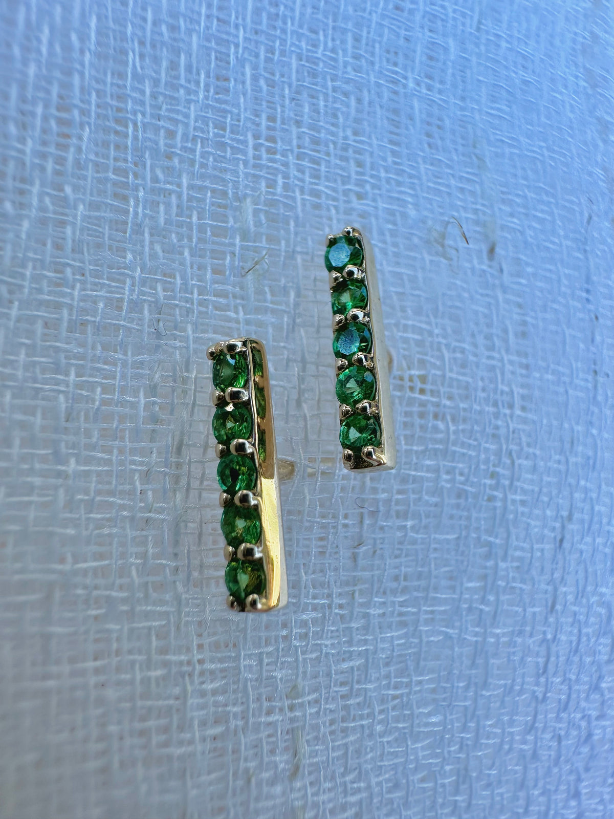Bar stud earrings with 1.7mm round natural tsavorite gemstones, 0.20 carats total