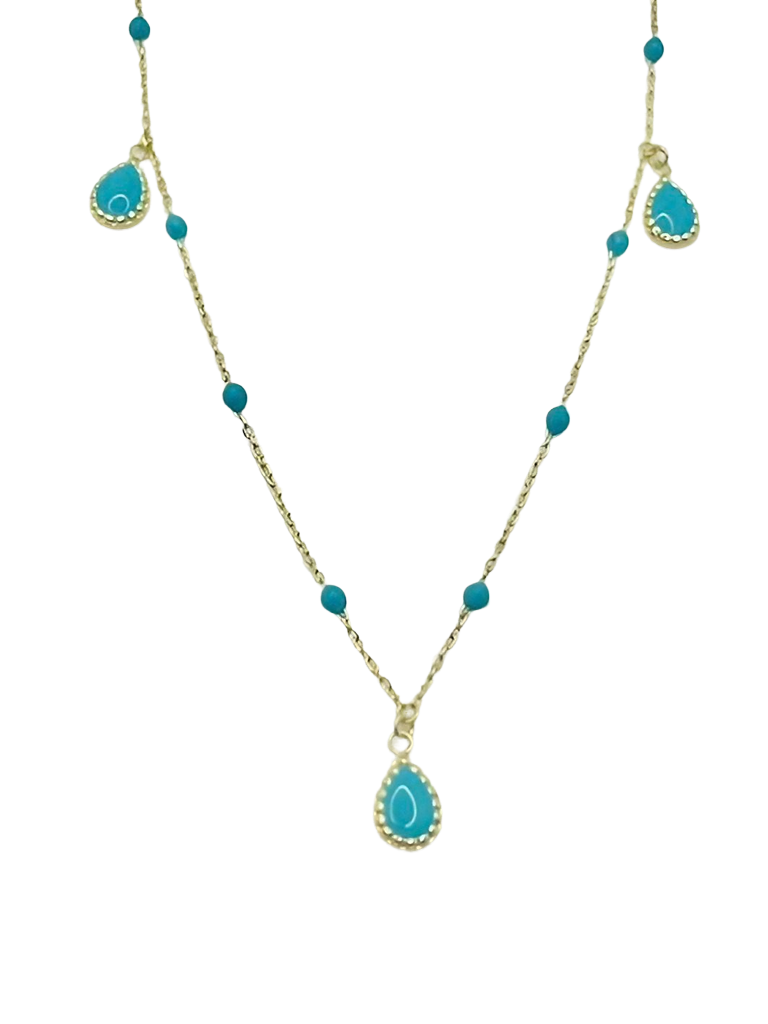 18K gold ankle bracelet with three enamel teardrop charms in turquoise or pastel green | Yasmin Nabulsi Fine Jewelry