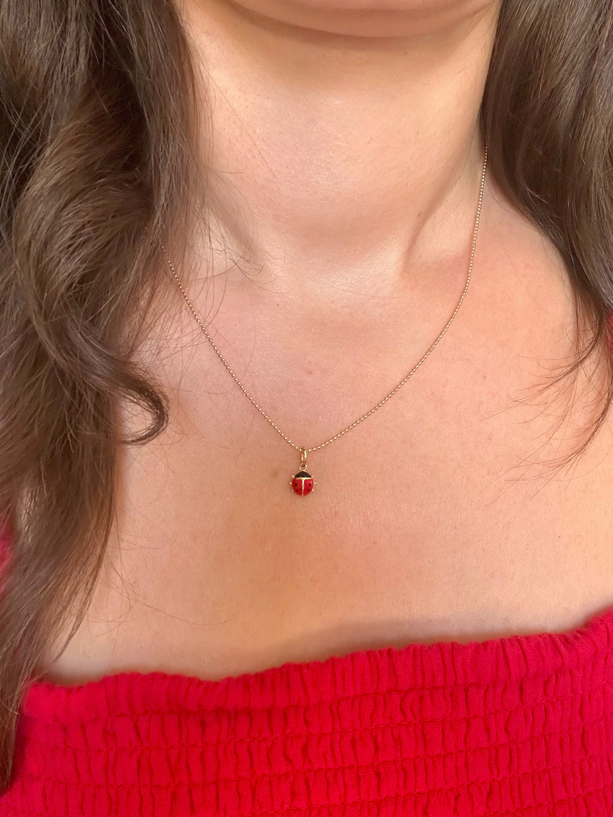 Red and black enamel ladybug charm in 18K yellow gold
