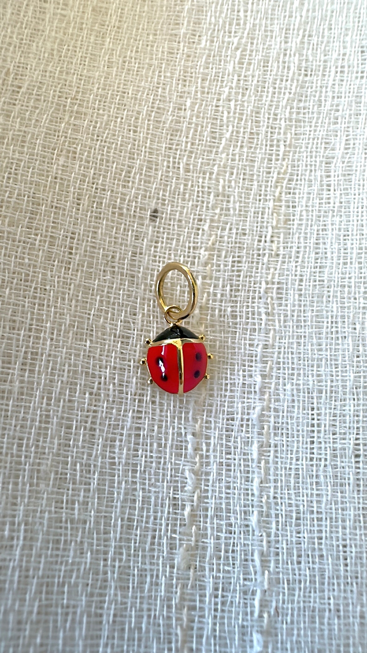 18K gold ladybug charm with red and black enamel, 6mm | Yasmin Nabulsi Fine Jewelry