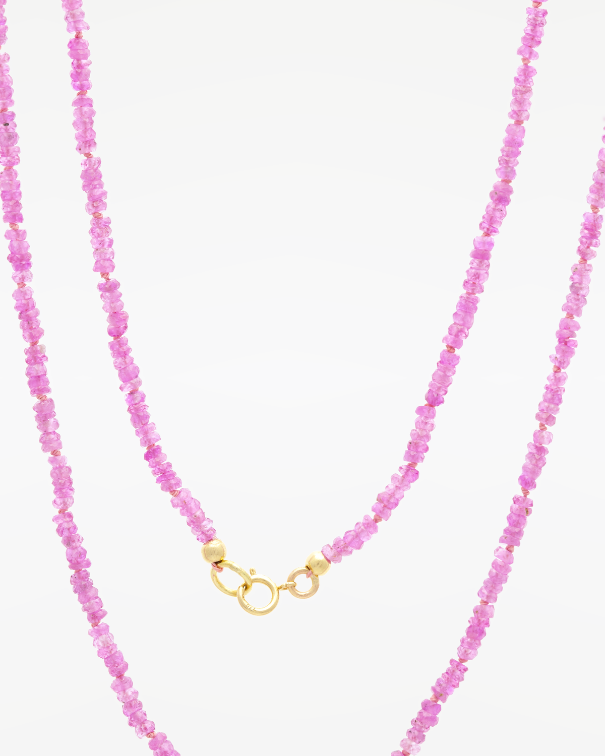 Faceted natural pink sapphire beads, 2.5 to 2.7mm, hand-strung on silk