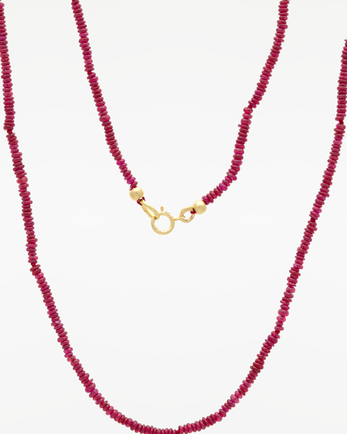 Natural ruby beads, 2mm each, hand-strung on silk thread