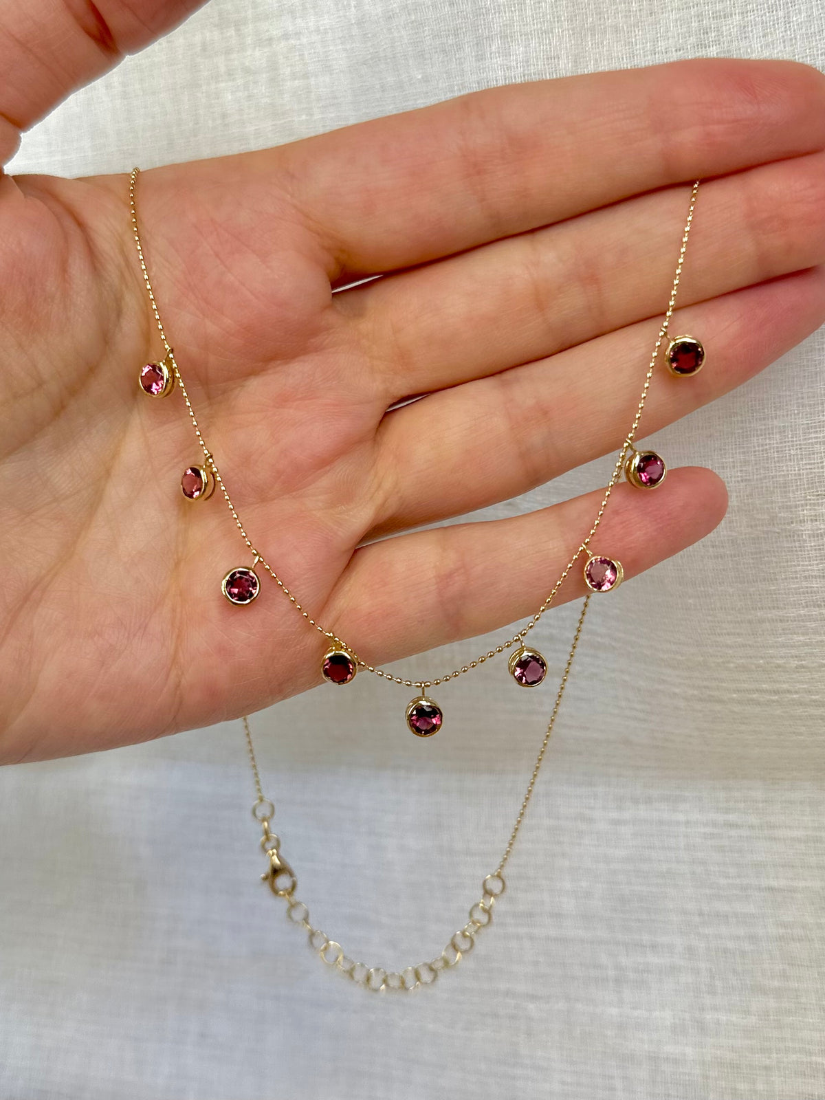 18K gold pink tourmaline drop necklace, fine jewelry