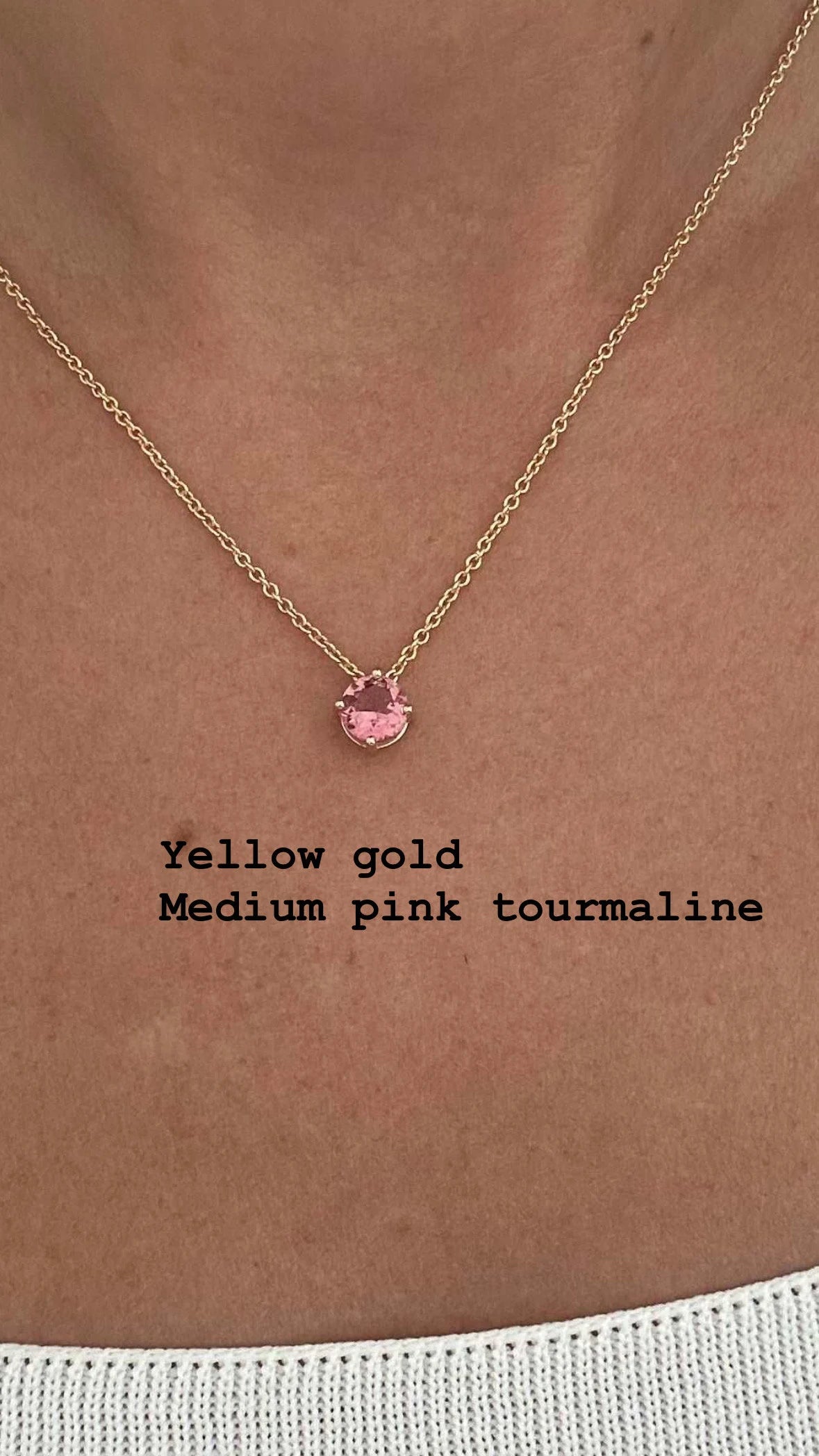 18K gold pink tourmaline pendant, available alone or on a chain