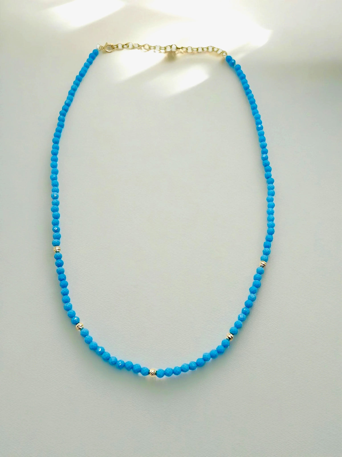 Turquoise beaded choker with 18K gold faceted beads and findings