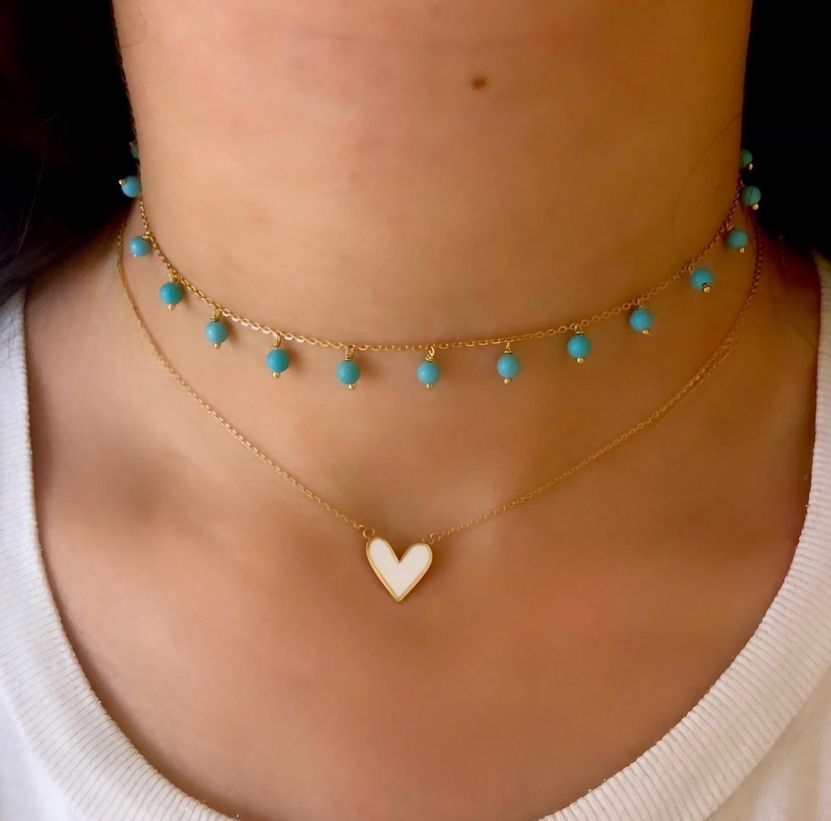 Handmade turquoise and 18K gold choker necklace