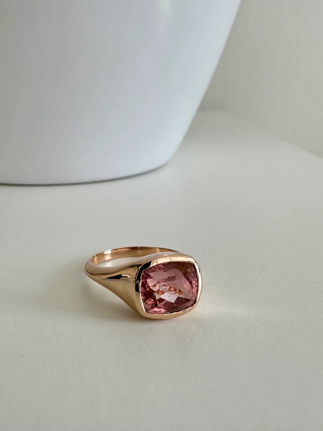 Pink Tourmaline 18k gold statement ring
