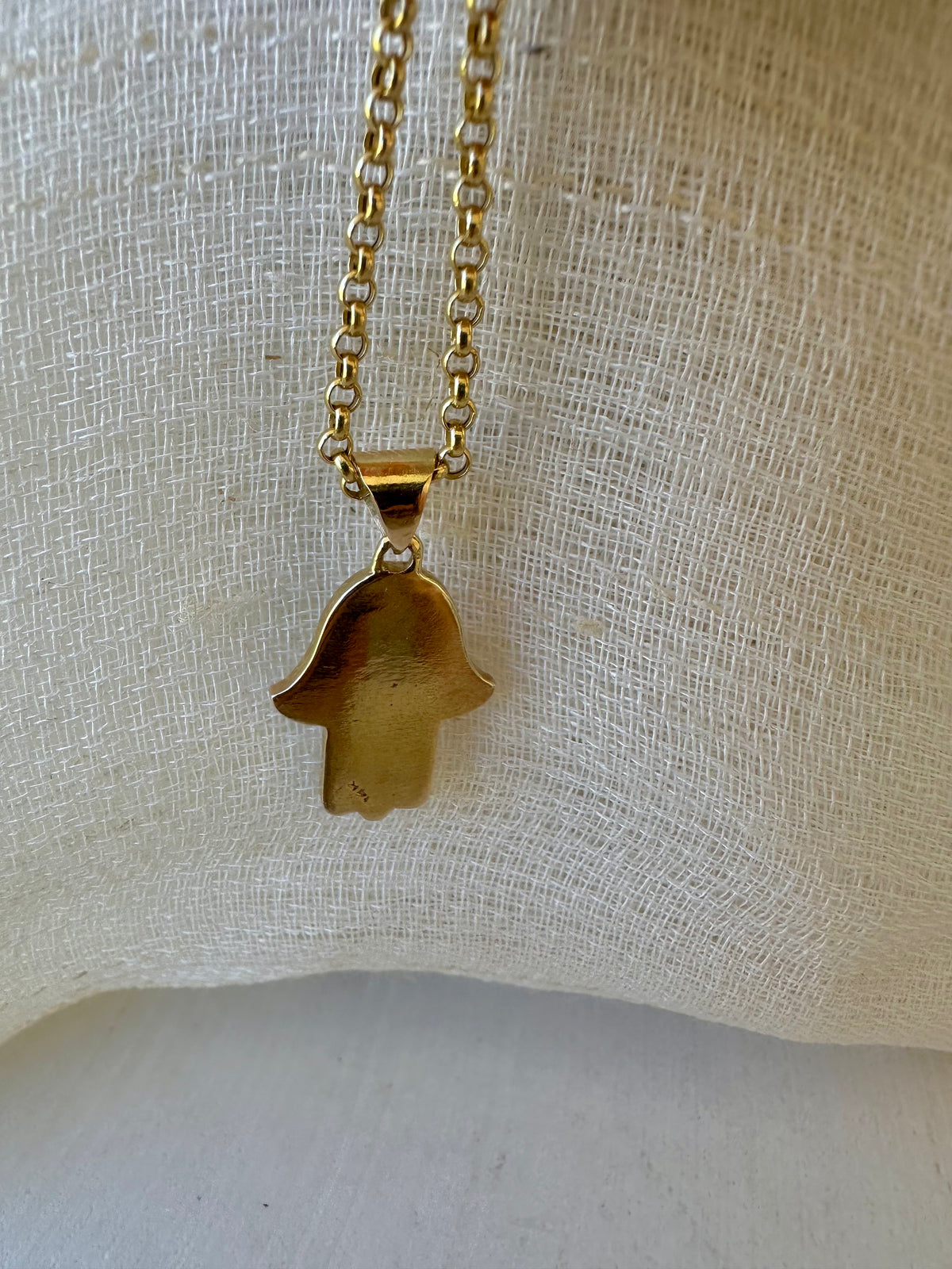 Gold hamsa pendant with lapis lazuli, made to order in 3 to 4 weeks