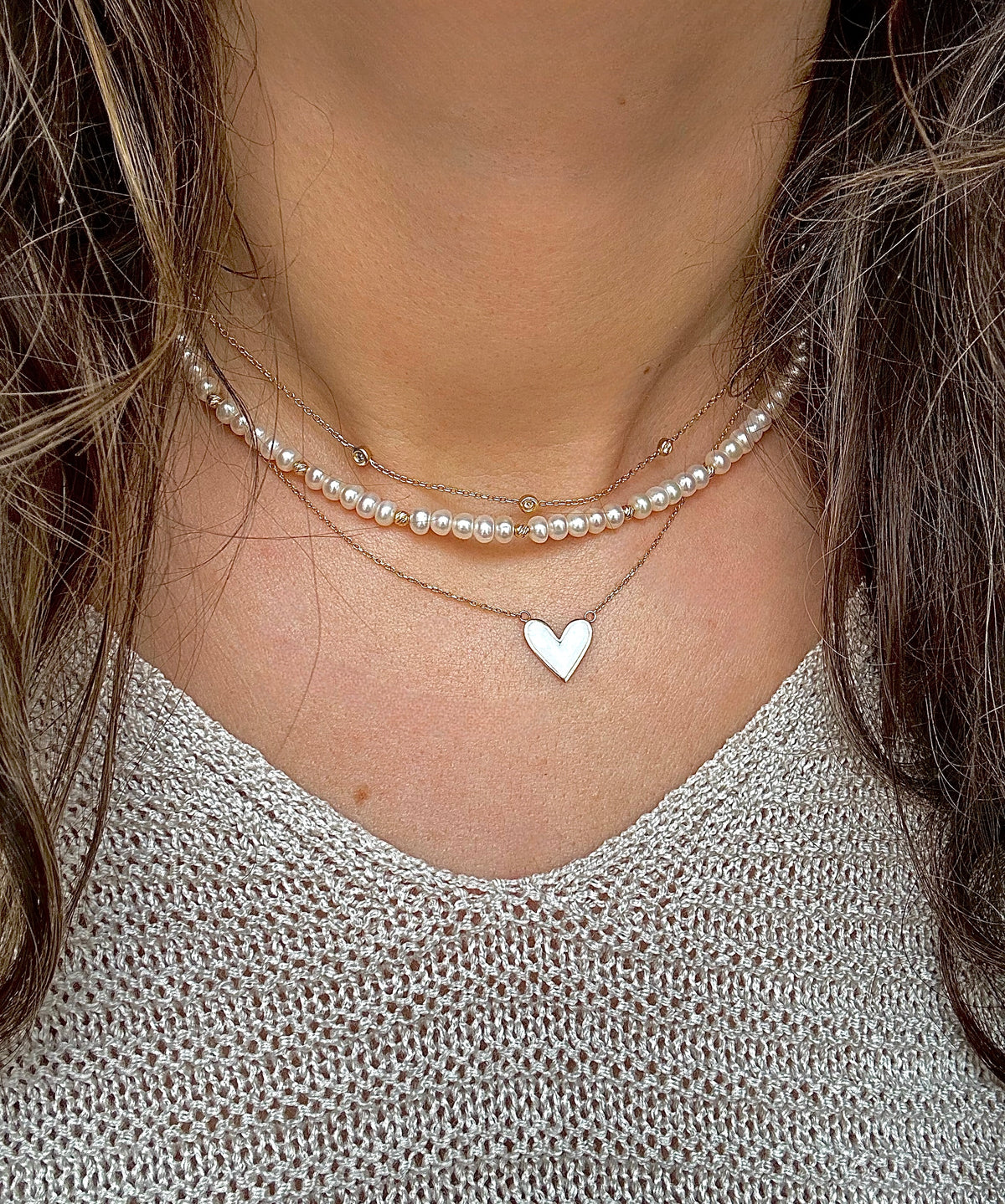 Stackable dainty diamond necklace in gold, for layering with other necklaces