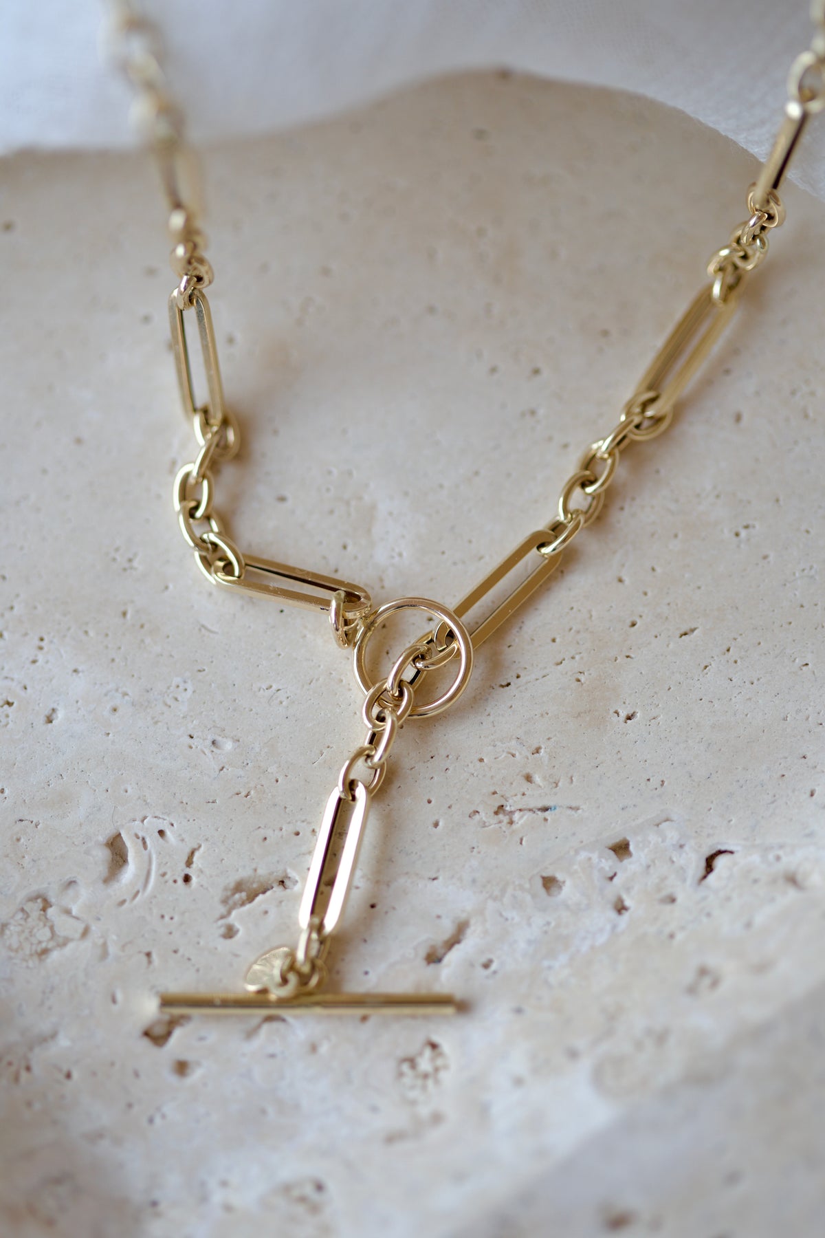 14K Yellow Gold T-Bar Necklace, 20 Inch