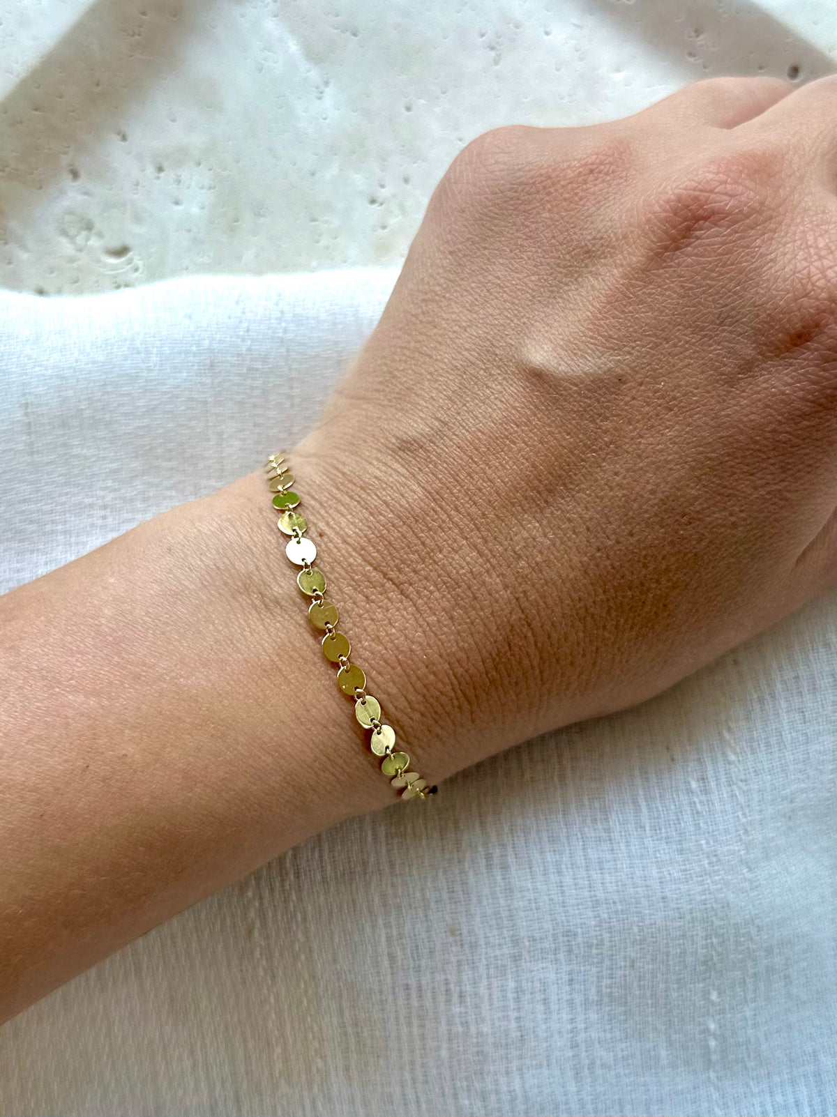 14K Solid Gold Disc Chain Bracelet
