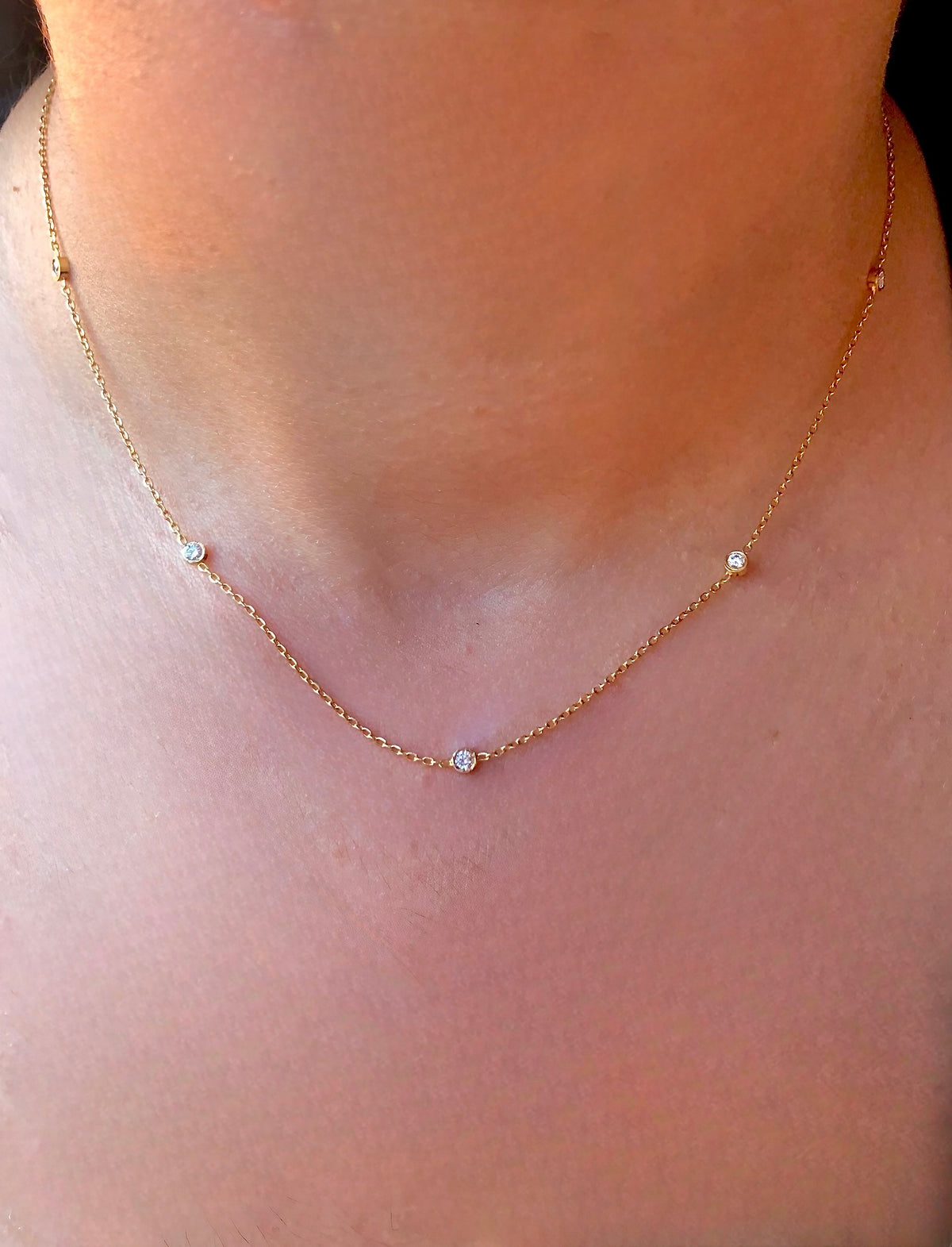 Dainty 18K solid gold diamond necklace, suited to layering