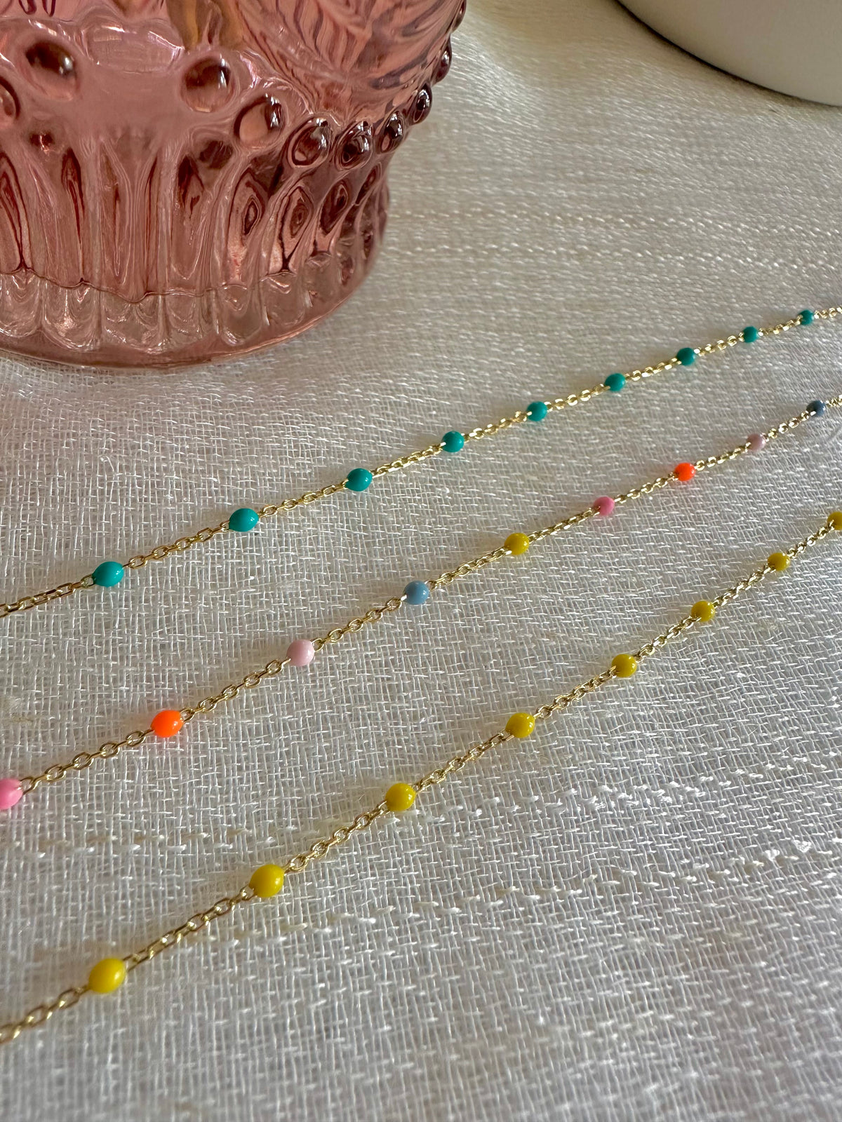 18K gold enamel bead chain bracelet, custom enamel color option
