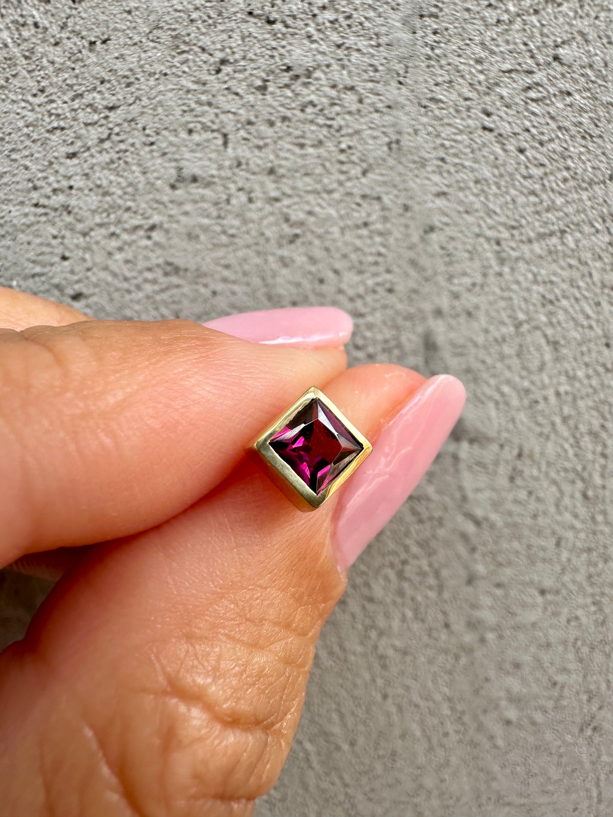 Rhombus fuchsia garnet stud, about 4.5mm across