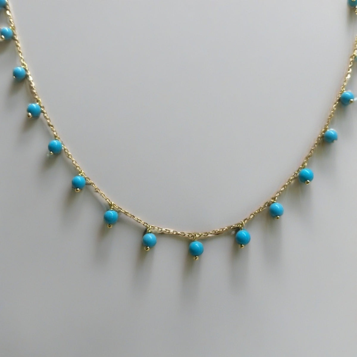 18K solid gold turquoise choker with dangling turquoise beads