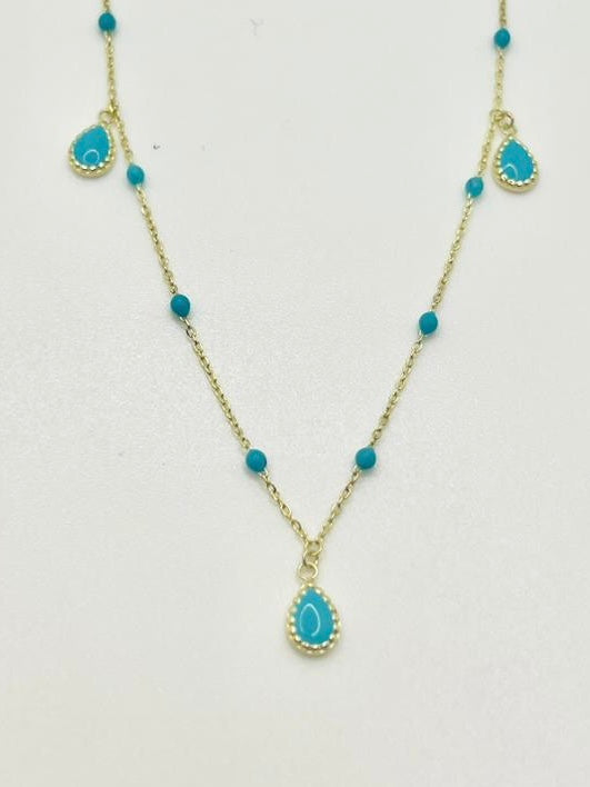 Gold anklet with enamel teardrop charms, third view, spring ring clasp