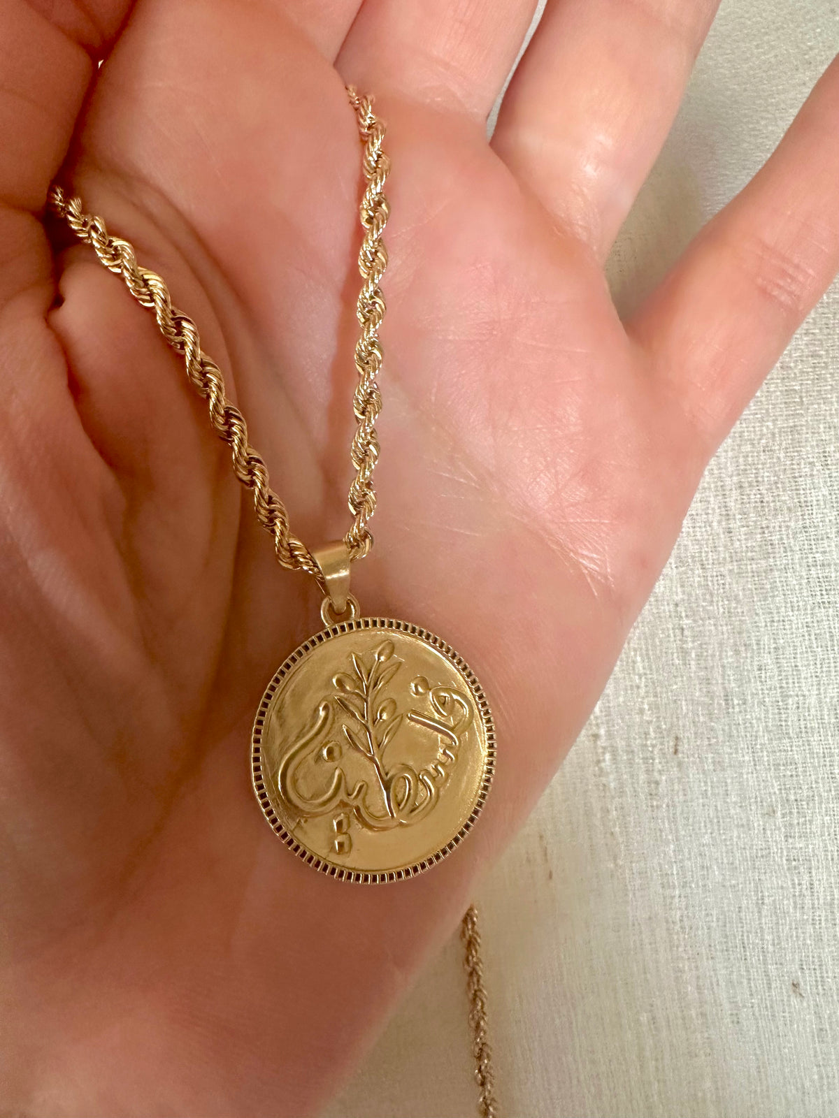 Second view of the Palestine coin pendant, 23mm in diameter