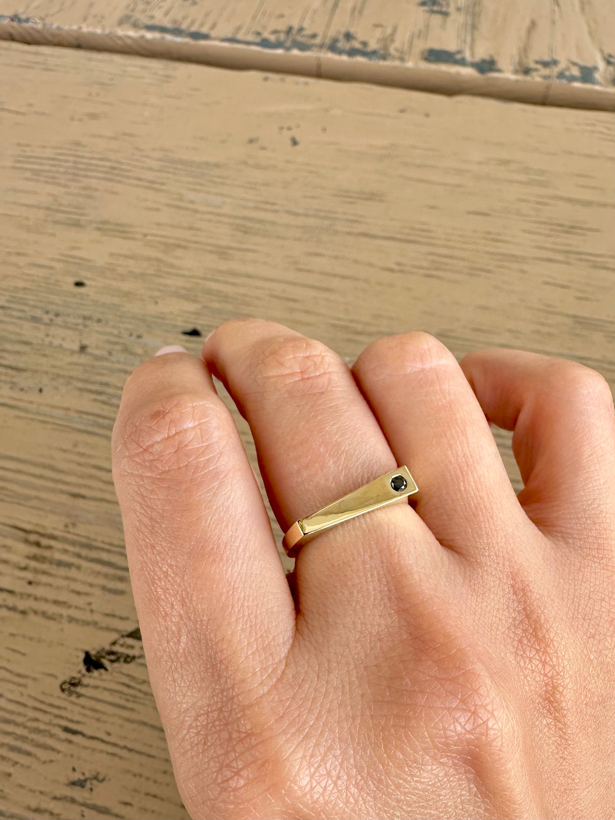 Tokyo Modernist gold ring with a 2mm gemstone, fourth view