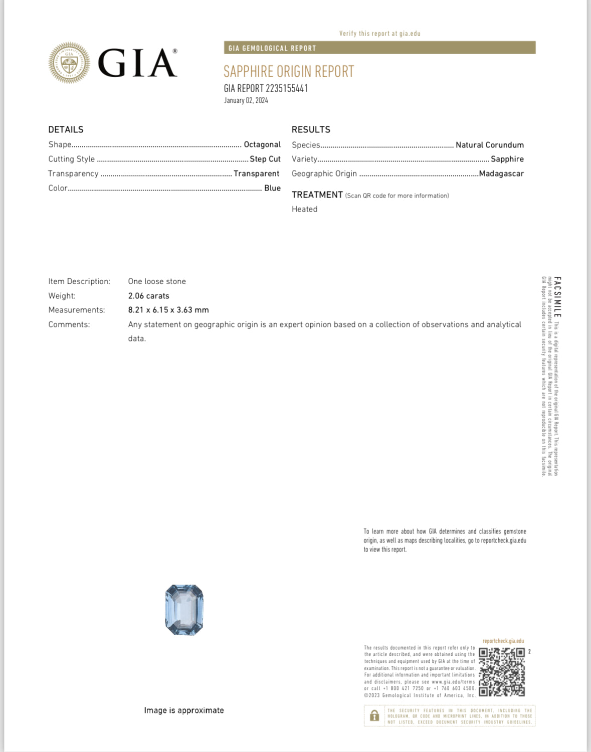 Blue sapphire 2.06ct, measuring 8.21x6.15x3.63mm, shown in a close view