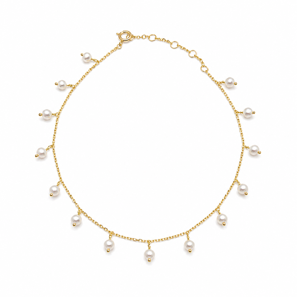 Freshwater pearl anklet in 18K gold with spring ring clasp