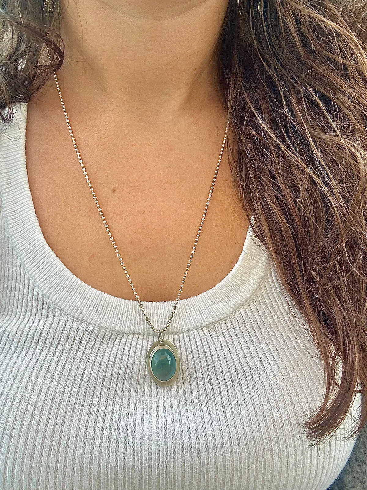 Fluorite pendant necklace with a 21.5 inch ball chain and spring ring clasp