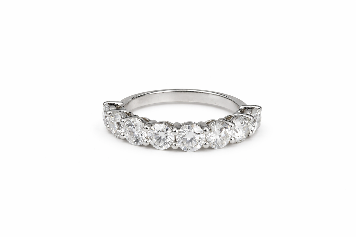 Lab diamond half-eternity band with DEF color and VVS to VS clarity