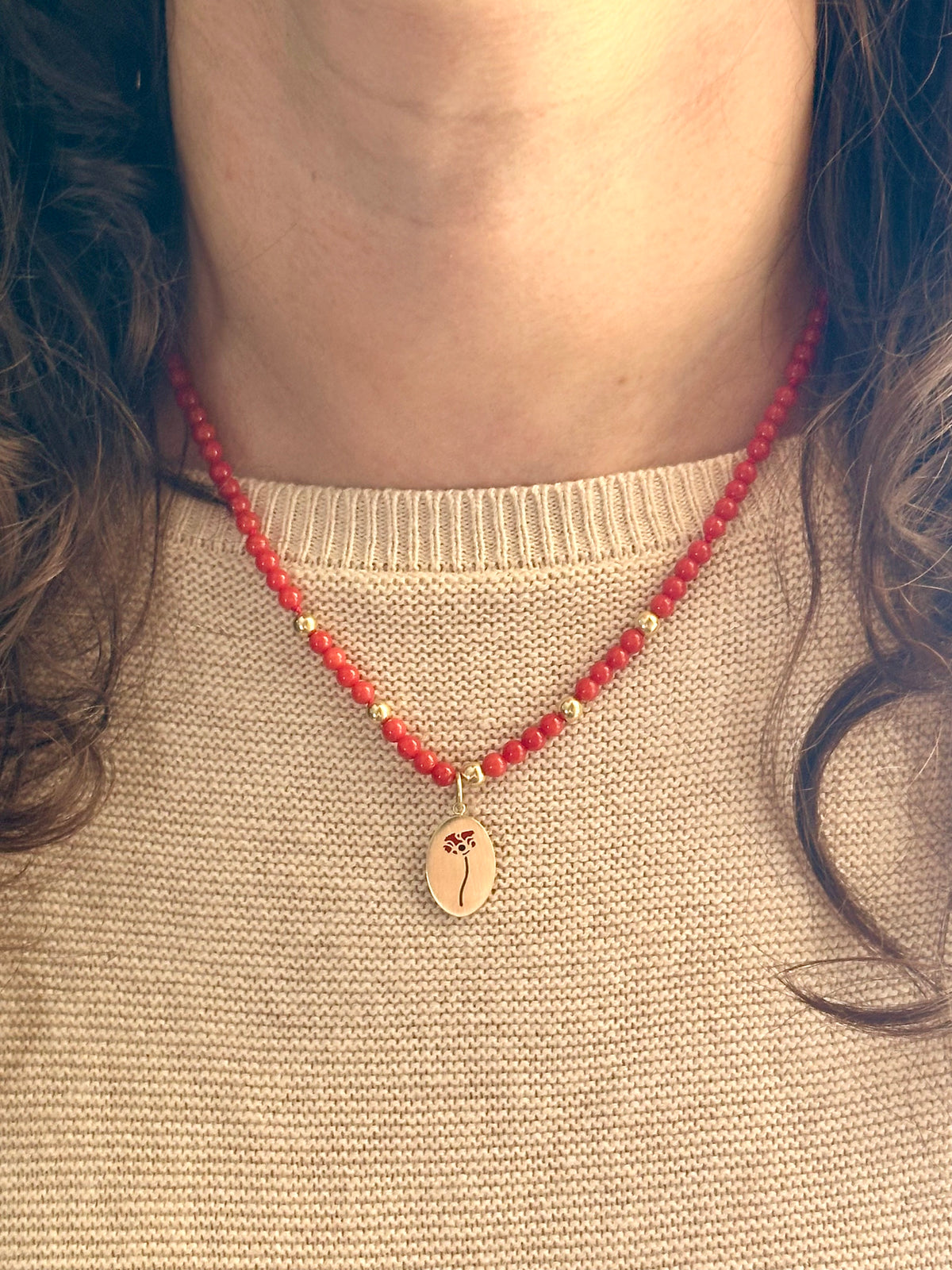 Red poppy charm, 16mm without bail, in 18K solid gold and enamel