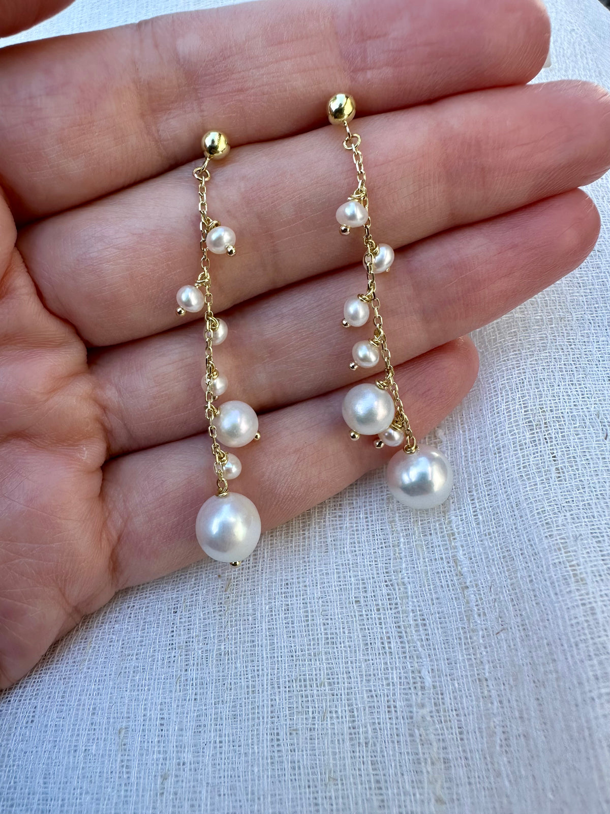 Cluster freshwater pearl earrings in 18K yellow gold | Yasmin Nabulsi Fine Jewelry