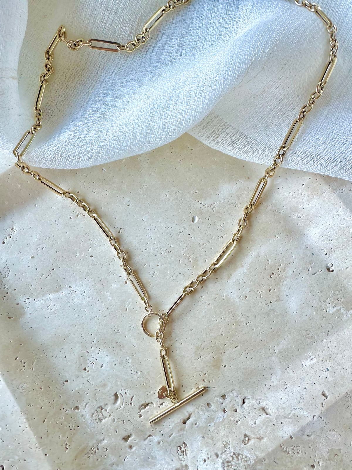 14K Yellow Gold T-Bar Necklace, 20 Inch